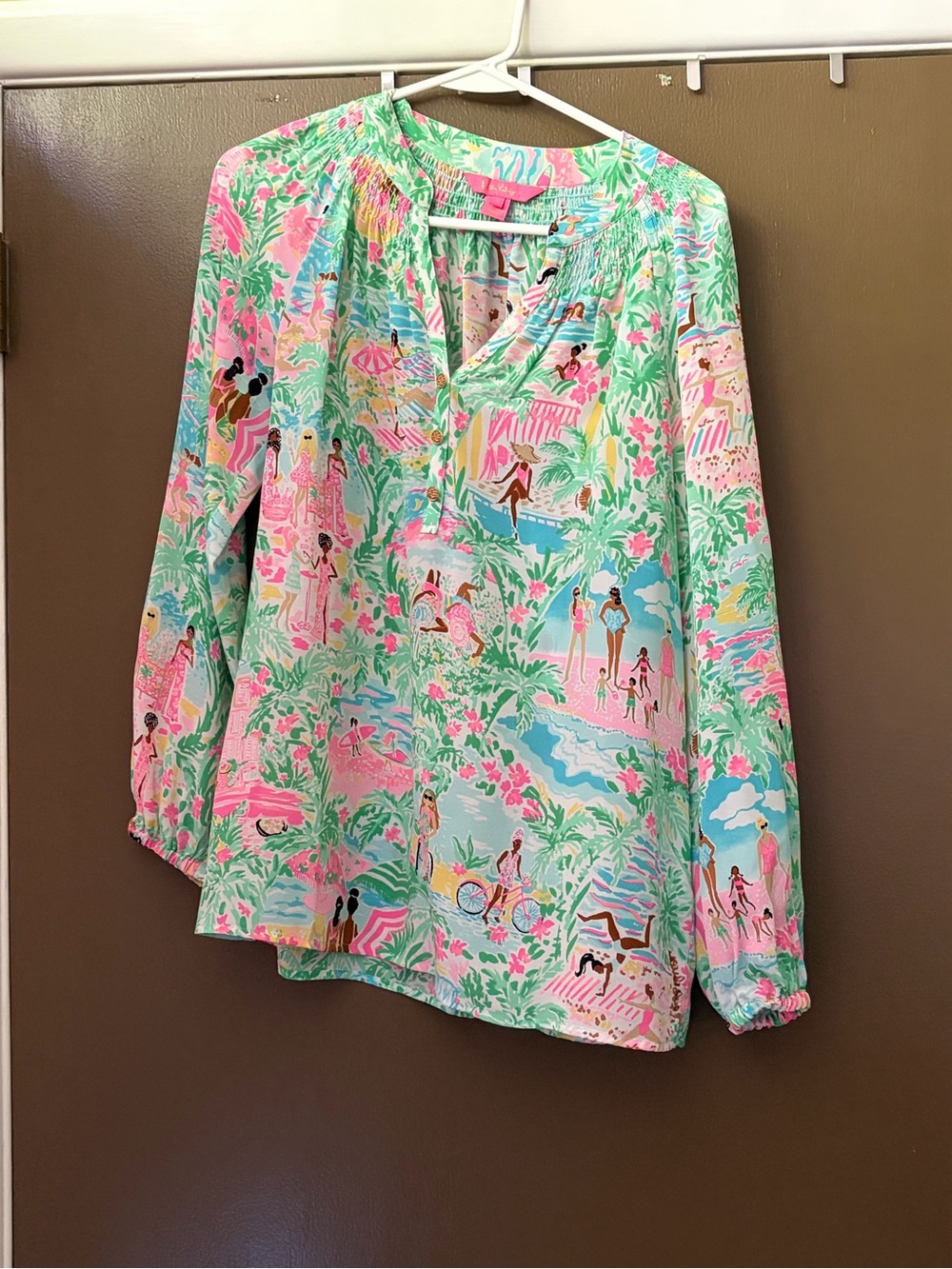 Lilly Pulitzer silk Bright Pink & Aqua Printed Women's Etta Blouse